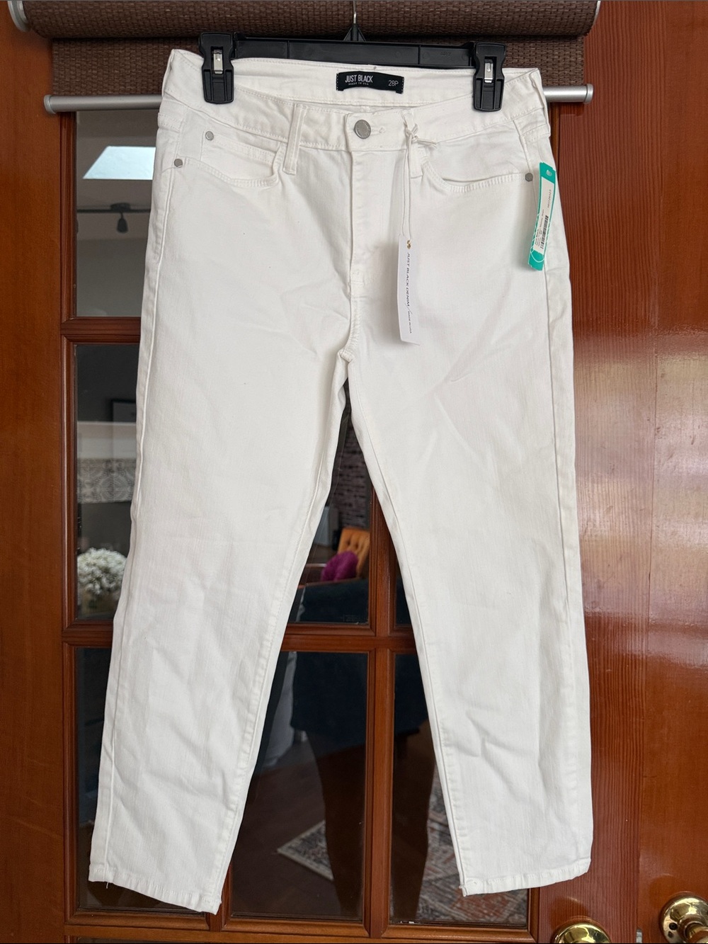 Just black white skinny high rise crop pants jeans 28P  Sz 6 NWT